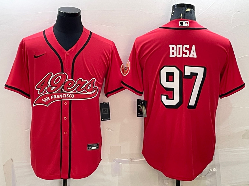 Men's San Francisco 49ers #97 Nick Bosa New Red With Patch Cool Base Stitched Baseball Jersey